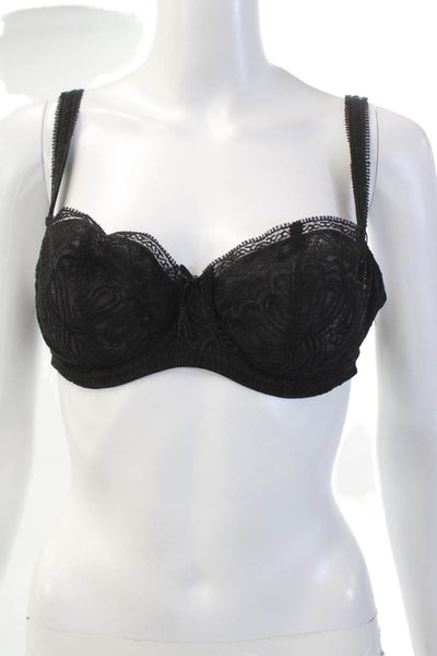 Masquerade Lingerie Sheer Embroidered Cup Underwired Bra Black Size 34D