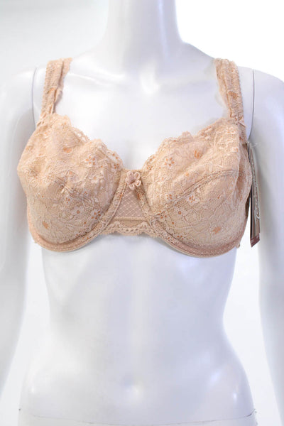 Fayreform Womens Floral Lace Cup Flower Accent Underwire Bra Beige Size 34F