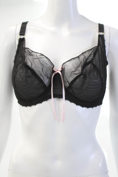 Miss Mandalay Womens Sheer Cup Bow Accent Underwired Bra Black Size 36E