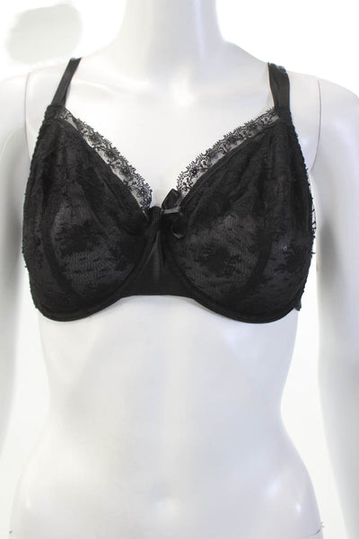 Fleur T Womens Silk Sheer Lace Cup Bow Accent Underwired Bra Black Size 34F