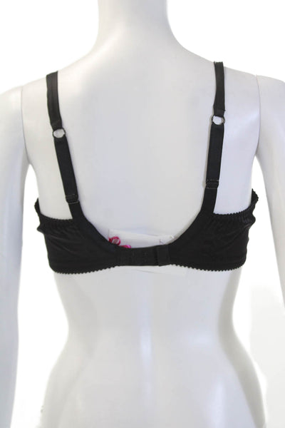 Fleur T Womens Silk Sheer Lace Cup Bow Accent Underwired Bra Black Size 34F