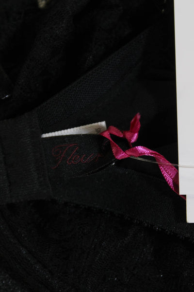 Fleur T Womens Silk Sheer Lace Cup Bow Accent Underwired Bra Black Size 34F