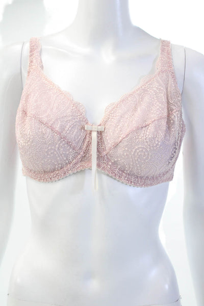 Fayreform Womens Floral Sheer Bow Accent Balconette Bra Pink Size 32E