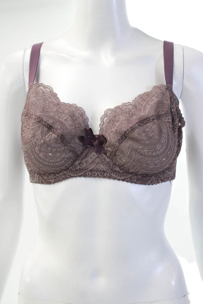 Huit Lingerie Sheer Lace Underwired Adjustable Coverage Bra Purple Size 32D