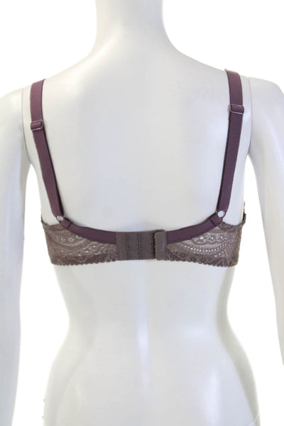 Huit Lingerie Sheer Lace Underwired Adjustable Coverage Bra Purple Size 32D