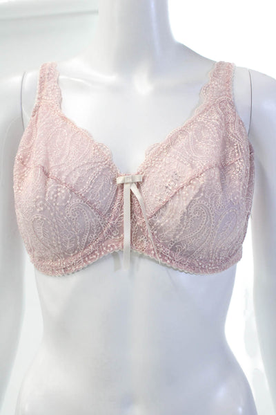 Fayreform Womens Floral Sheer Bow Accent Balconette Bra Pink Size 32F