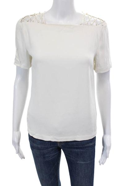 ALC Womens Short Sleeve Strappy Boat Neck Boxy Top Blouse White Size 0