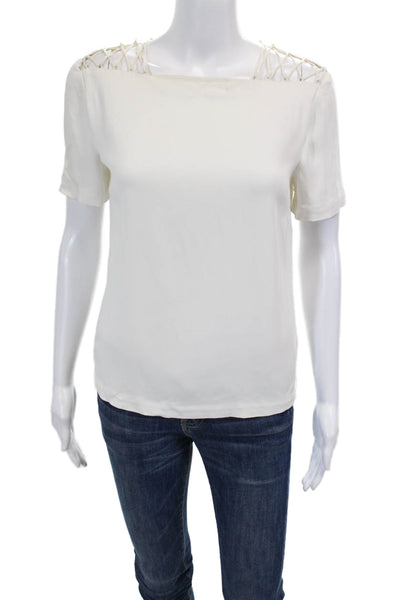 ALC Womens Short Sleeve Strappy Boat Neck Boxy Top Blouse White Size 0