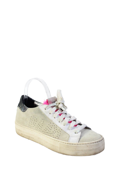 P448 Womens Lace Up Logo Back Suede Low Top Sneakers Beige Size 38