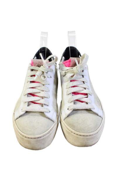 P448 Womens Lace Up Logo Back Suede Low Top Sneakers Beige Size 38