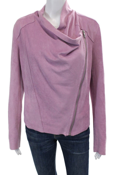 BLANKNYC Womens Long Sleeve Front Zip Faux Suede Jacket Purple Size Medium