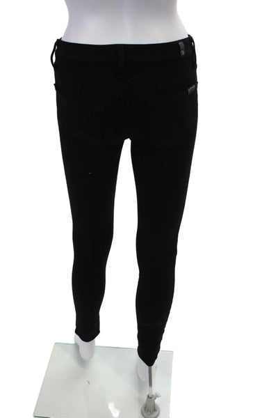 7 For All Mankind Womens Zipper Fly Mid Rise Skinny Ankle Jeans Black Size 24