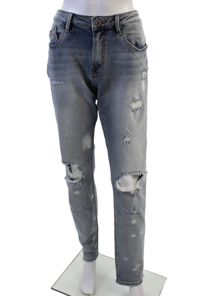 Cult of Individuality Womens Cotton Zip Button Distressed Jeans Blue Size EUR 34
