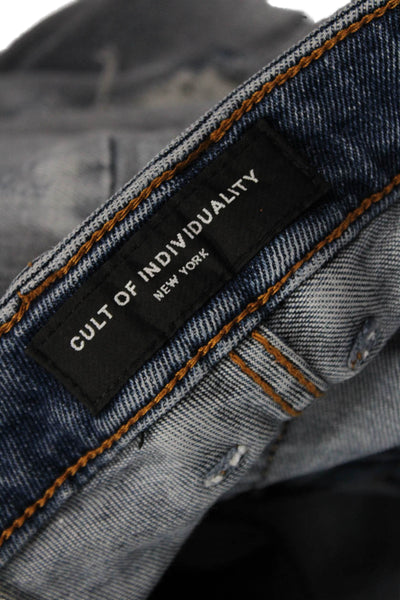 Cult of Individuality Womens Cotton Zip Button Distressed Jeans Blue Size EUR 34