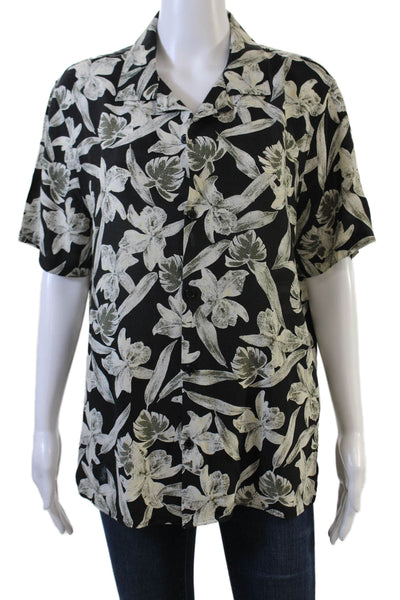 The Kooples Womens Short Sleeve Button Up Collar Floral Top Black Size S