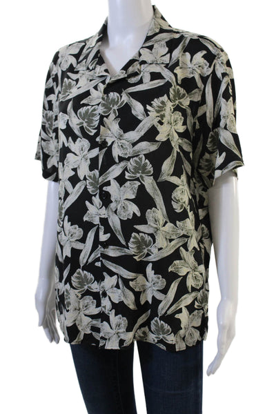 The Kooples Womens Short Sleeve Button Up Collar Floral Top Black Size S