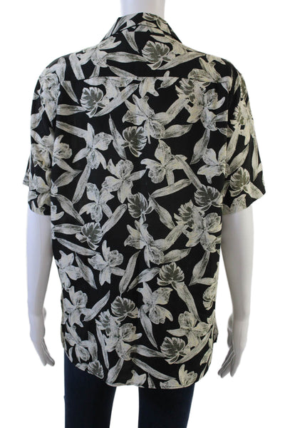 The Kooples Womens Short Sleeve Button Up Collar Floral Top Black Size S