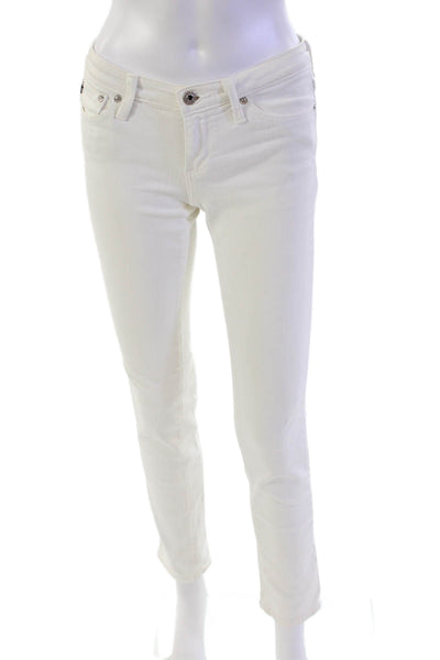AG Adriano Goldschmied Womens Cotton Low-Rise Cigareete Jeans White Size 25R