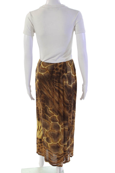 Laurel Womens Layered Abstract Print Zip Up Maxi Skirt Brown Size 40