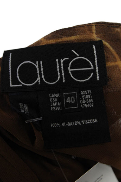 Laurel Womens Layered Abstract Print Zip Up Maxi Skirt Brown Size 40