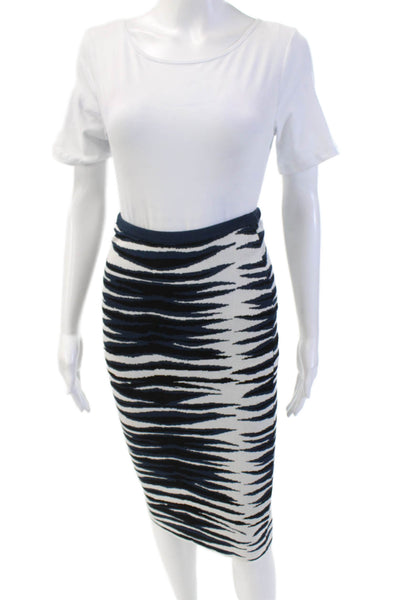 Milly Womens Cotton Textured Elastic Waistband Animal Print Skirt White Size M