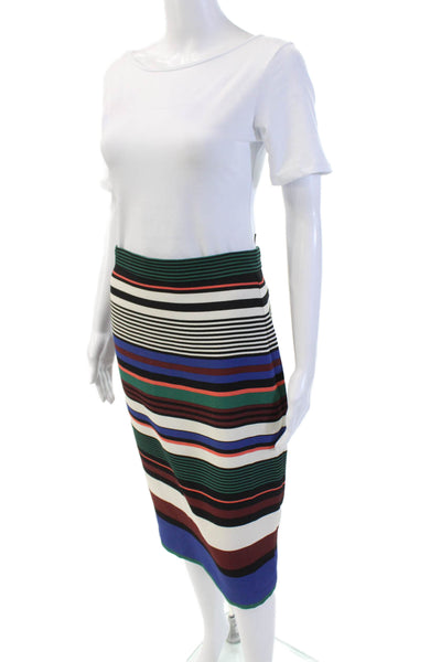 Badgley Mischka Womens Textured Mid Length Lined Striped Skirt Multi Size 06