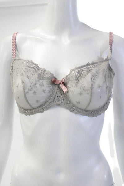Princesse Tam Tam Womens Sheer Floral Underwired Balconette Bra Gray Size 32E