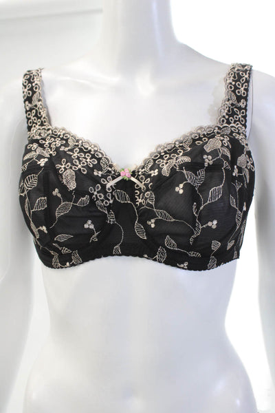 Fayreform Womens Floral Embroidered Adjustable Balconette Bra Black 32E