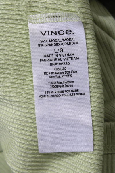 Vince Womens Short Sleeve Henley Button Up Ribbed Top Green Size L