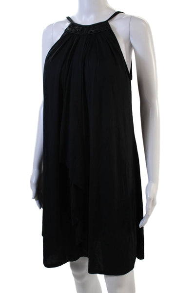 Carmen Marc Valvo Women's Beaded Sleeveless Key Hole Mini Dress Black Size XS