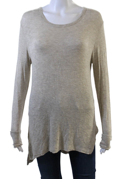 LNA Women's Round Neck Long Sleeves Hi-Lo Hem Tunic Sweater Beige Size S