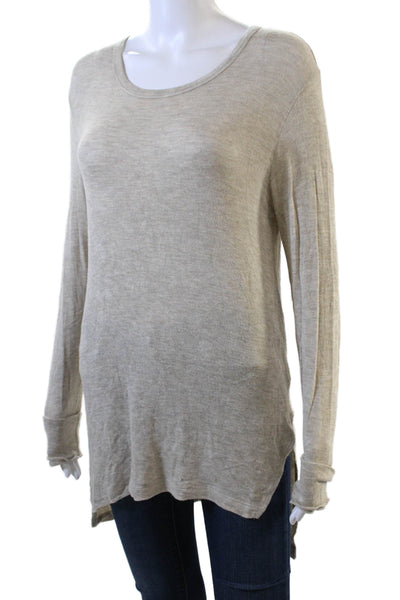 LNA Women's Round Neck Long Sleeves Hi-Lo Hem Tunic Sweater Beige Size S
