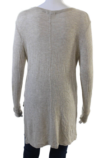 LNA Women's Round Neck Long Sleeves Hi-Lo Hem Tunic Sweater Beige Size S
