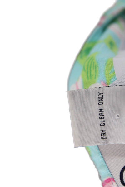 Lilly Pulitzer Womens Back Zip Knee Length Floral Skirt Blue Pink Linen Size 8