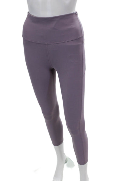 ALALA Womens Solid Two Pocket High-Rise Activewear Leggings Purple Size L