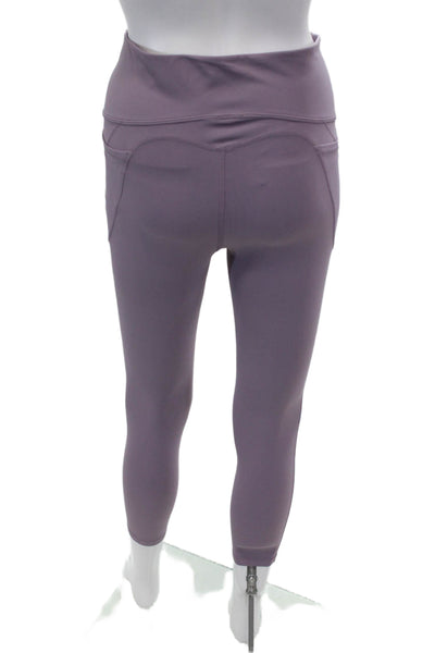 ALALA Womens Solid Two Pocket High-Rise Activewear Leggings Purple Size L