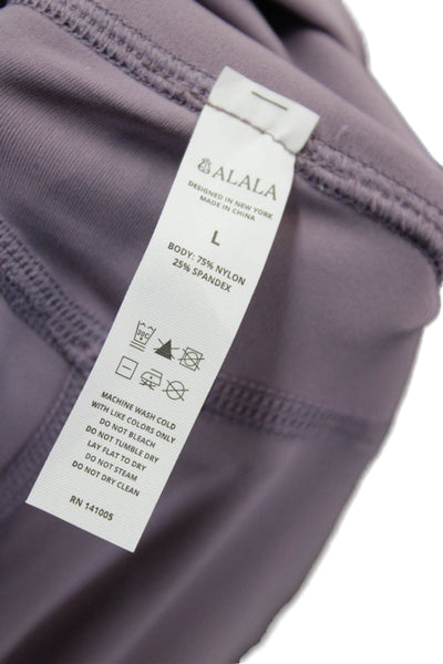 ALALA Womens Solid Two Pocket High-Rise Activewear Leggings Purple Size L