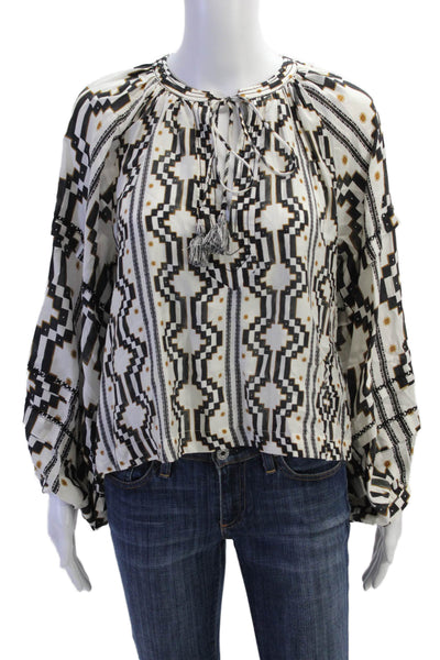 Mariacher Womens Textured V-neck Long Sleeve Pattern Sleek Blouse White Size M