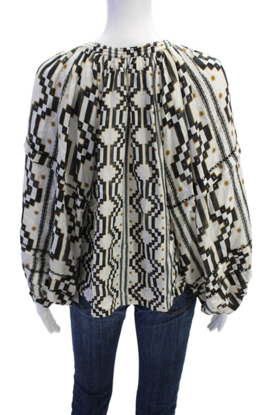 Mariacher Womens Textured V-neck Long Sleeve Pattern Sleek Blouse White Size M