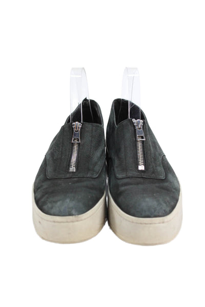 Vince Womens Leather Platform Front Zip Sneakers Black Size 9