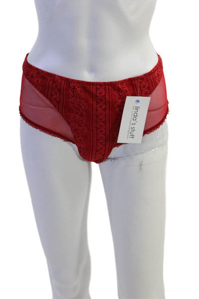 Eprise Lise Charmel Womens Lace Semi-Sheer Cheeky Panties Red Size 12