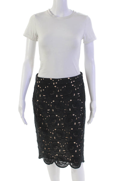 J Crew Womens Cotton Floral Lace Zip Up Knee Length A-Line Skirt Black Size 6