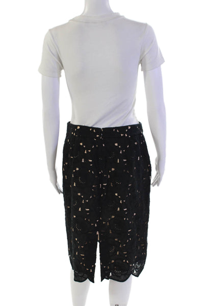 J Crew Womens Cotton Floral Lace Zip Up Knee Length A-Line Skirt Black Size 6