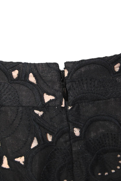 J Crew Womens Cotton Floral Lace Zip Up Knee Length A-Line Skirt Black Size 6