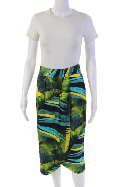 J Crew Womens Abstract Print Pleated Zip Up Knee Length Skirt Green Size 4