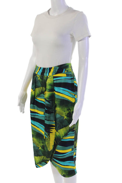 J Crew Womens Abstract Print Pleated Zip Up Knee Length Skirt Green Size 4