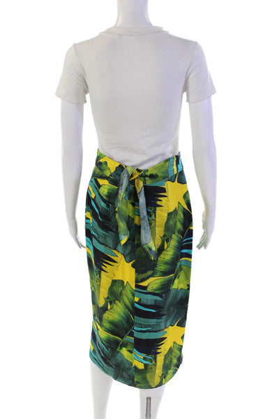 J Crew Womens Abstract Print Pleated Zip Up Knee Length Skirt Green Size 4