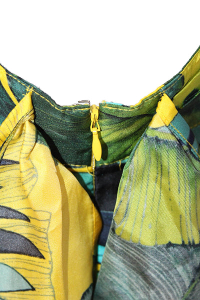 J Crew Womens Abstract Print Pleated Zip Up Knee Length Skirt Green Size 4