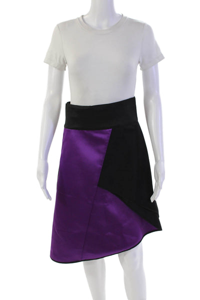 Milly Womens Two-Toned Elastic Waist Zip Up Asymmetrical Skirt Purple Size 6
