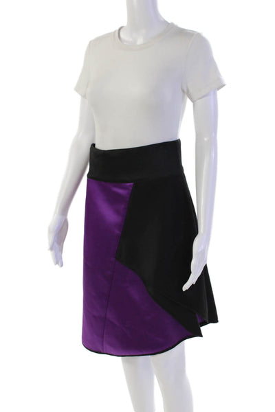 Milly Womens Two-Toned Elastic Waist Zip Up Asymmetrical Skirt Purple Size 6